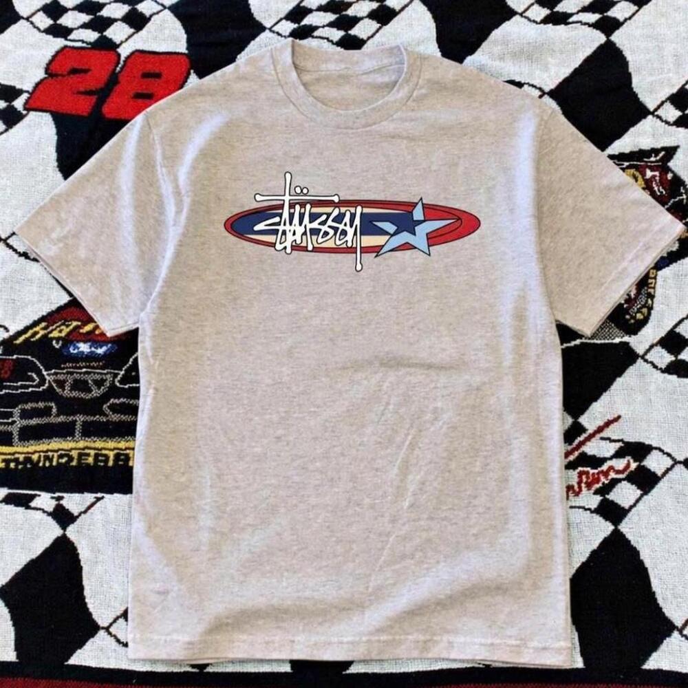 Gildan Men Grey T-Shirt, Stussy Grey Graphic Tee
